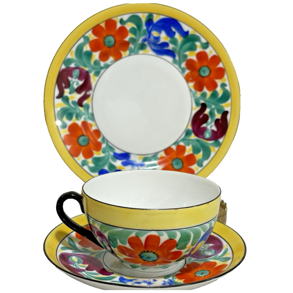 Vintage Phoenix Czechoslovakia Luncheon Set (4) Bold Hand Painted Moravian Art